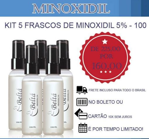 MINOXIDIL 5% KIT COM 5 FRASCOS DE 100ML